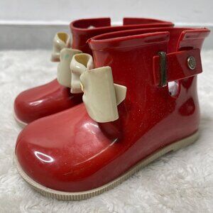 Mini Melissa Kid's Red Sugar Bow Lighted Rain Boot Shoes Size 9